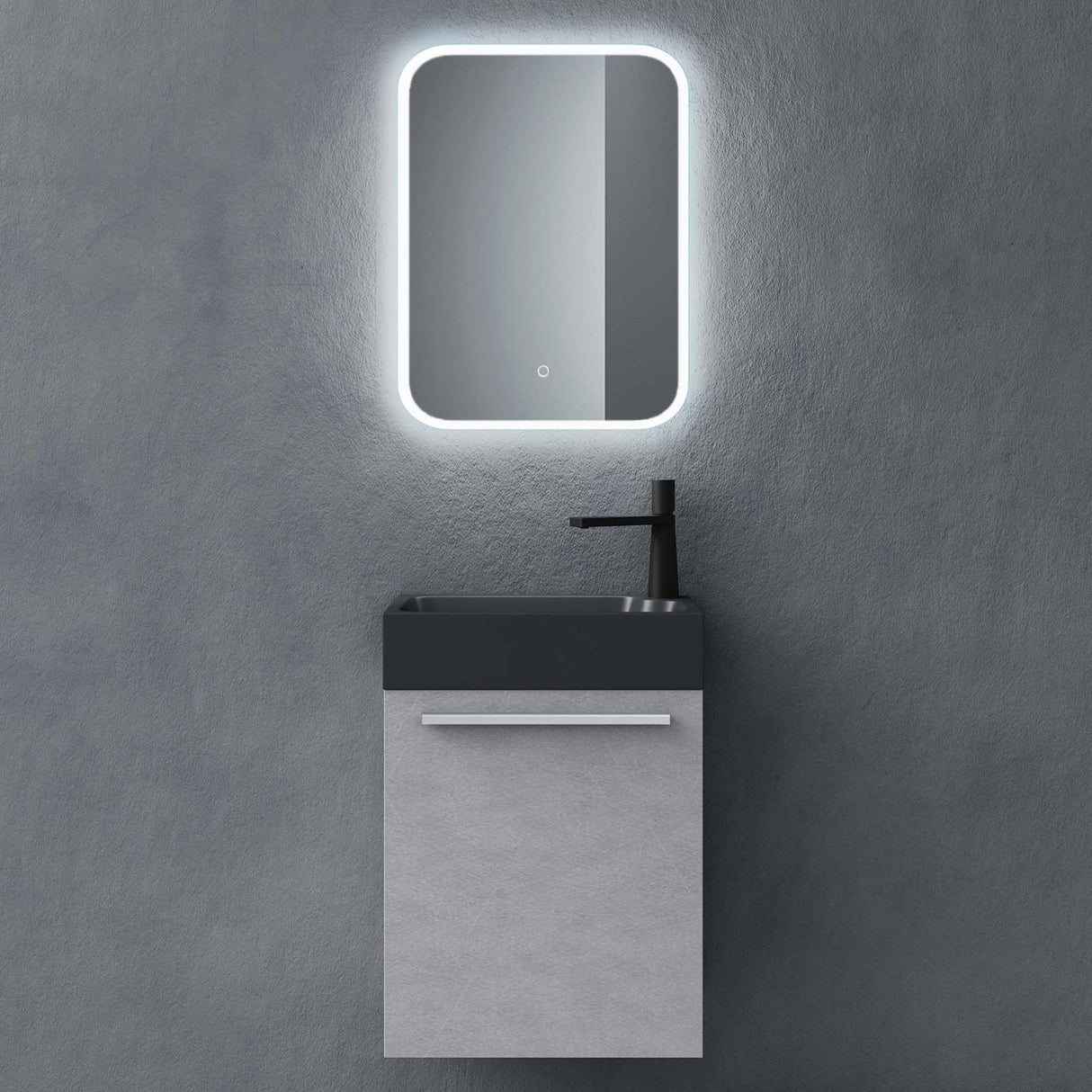 Ensemble de meubles de salle de bain Glasvilla, meuble de salle de bain avec meuble sous-vasque, lavabo anthracite mat et miroir de salle de bain LED, L x P x H 46 x 26 x 63 cm, Pise