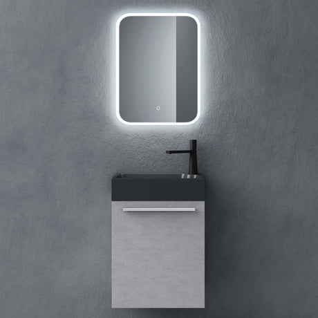 Ensemble de meubles de salle de bain Glasvilla, meuble de salle de bain avec meuble sous-vasque, lavabo anthracite mat et miroir de salle de bain LED, L x P x H 46 x 26 x 63 cm, Pise