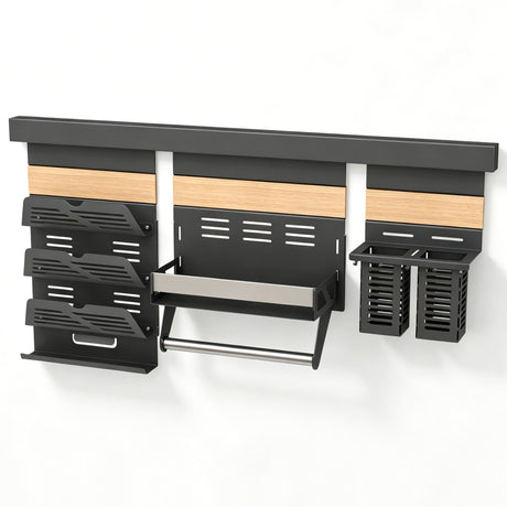 glasvilla -Stöckiges Gewürzregal Küche mit Handyhalter und Utensilientöpfe inkl. 5 Haken, Multifunktional Küchenregal abnehmbar mit Schiene , Küchen Organizer Reglo-09-12