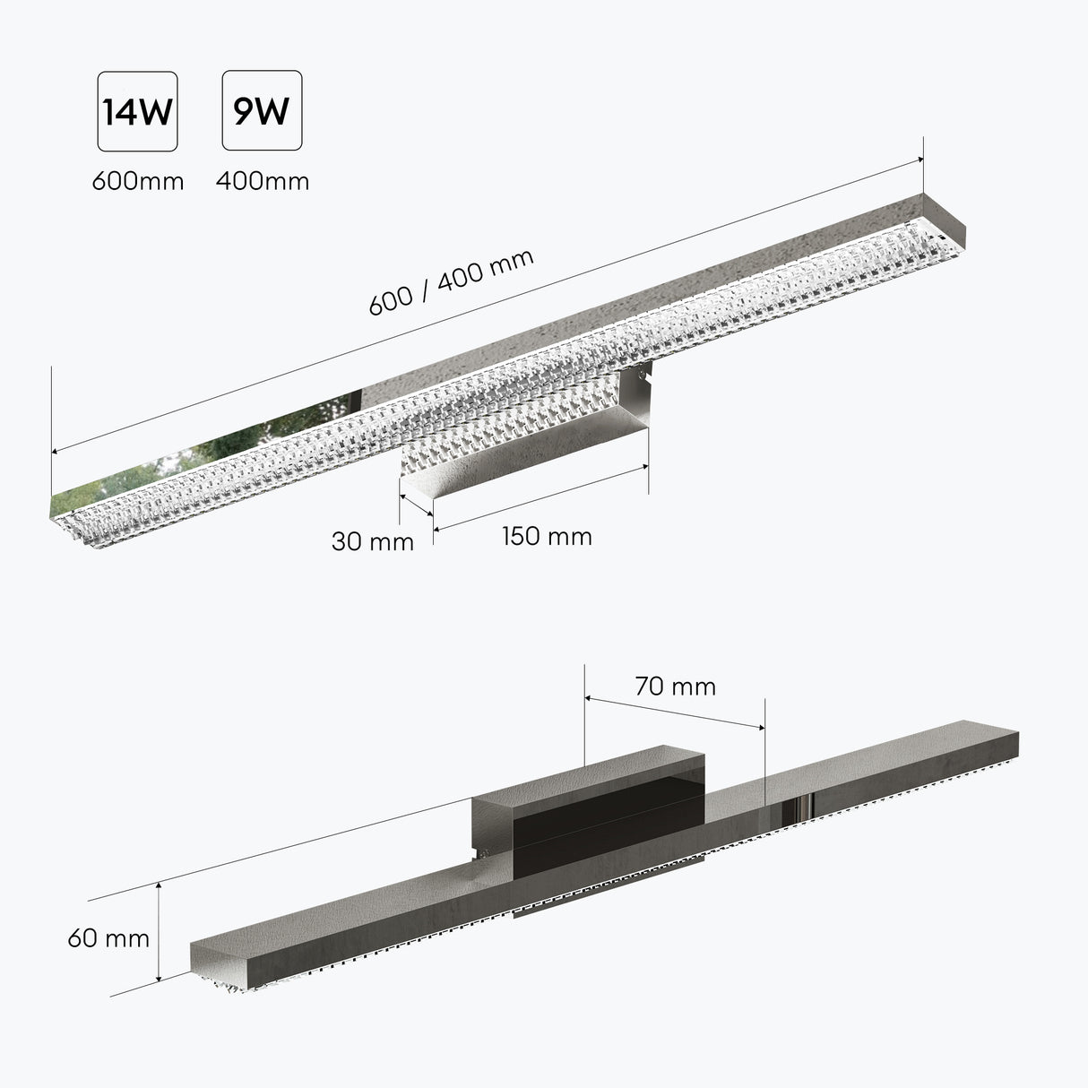 Lampe de salle de bain LED pour miroir Glasvilla | Lampe miroir, lampe de salle de bain 6000K | Applique murale LED 14W