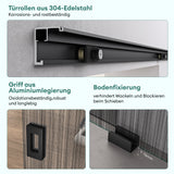 Ensemble complet de porte coulissante en verre Glasvilla, porte intérieure, noir mat, verre de sécurité trempé de 8 mm, porte coulissante, verre noir brossé avec rail en aluminium, Muranino-001 