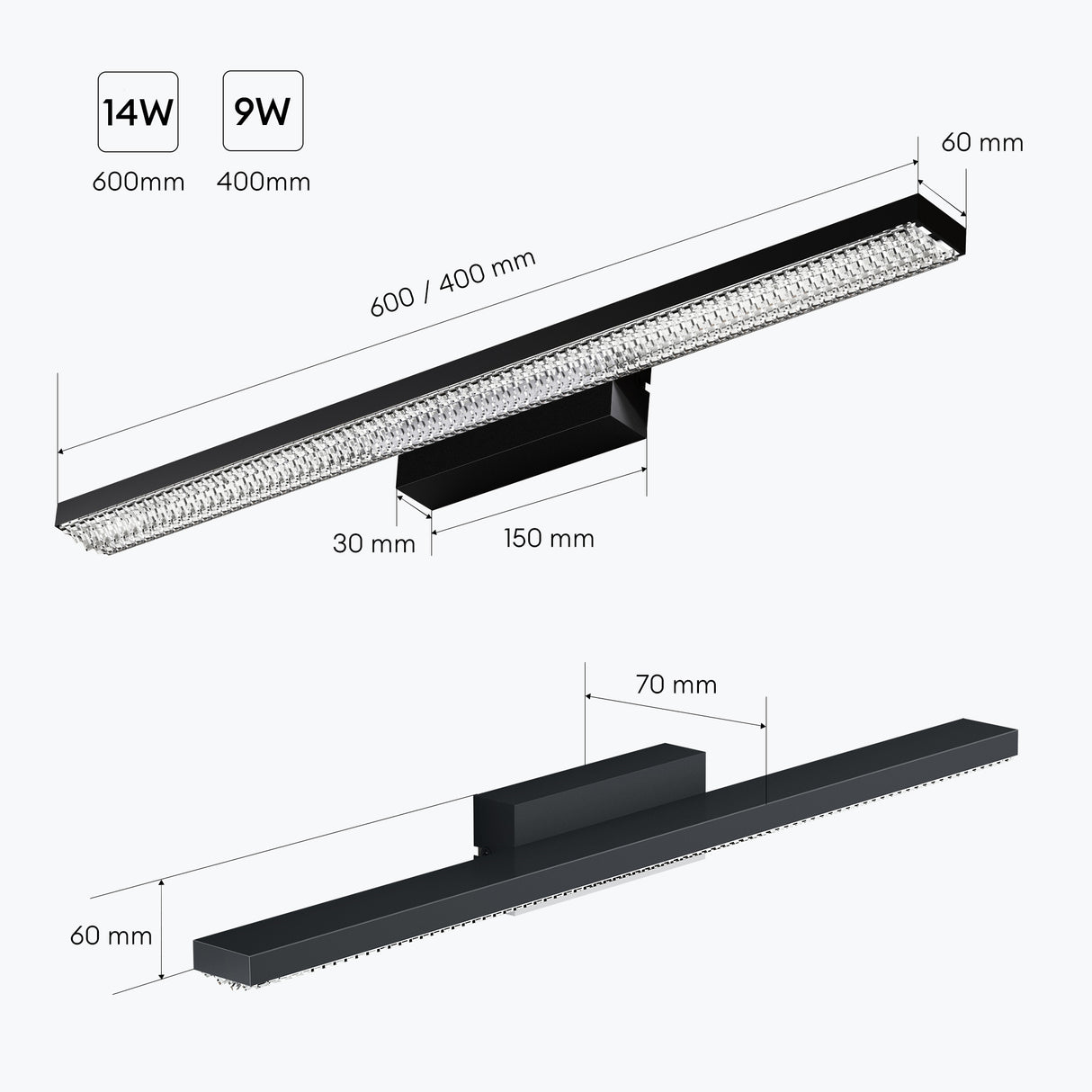 Lampe de salle de bain LED pour miroir Glasvilla | Lampe miroir, lampe de salle de bain 6000K | Applique murale LED 14W