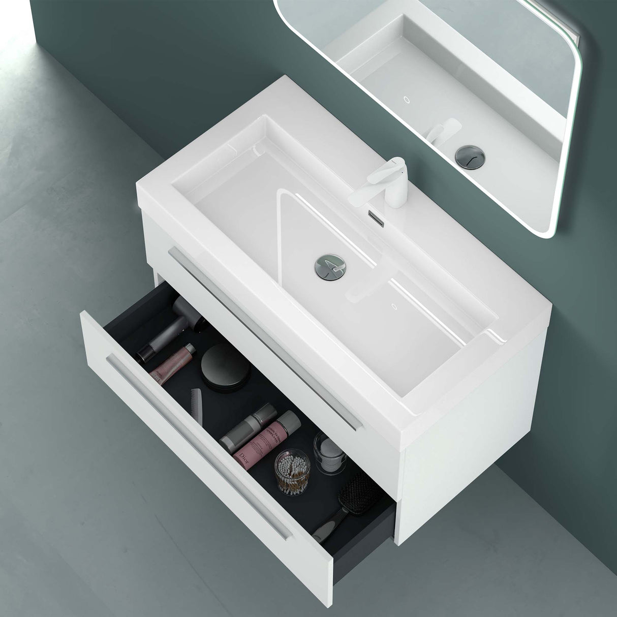 glasvilla Badmöbel-Set Waschbeckenunterschrank Waschtisch mit Unterschrank inkl. Mineralguss-Waschbecken Quadratto