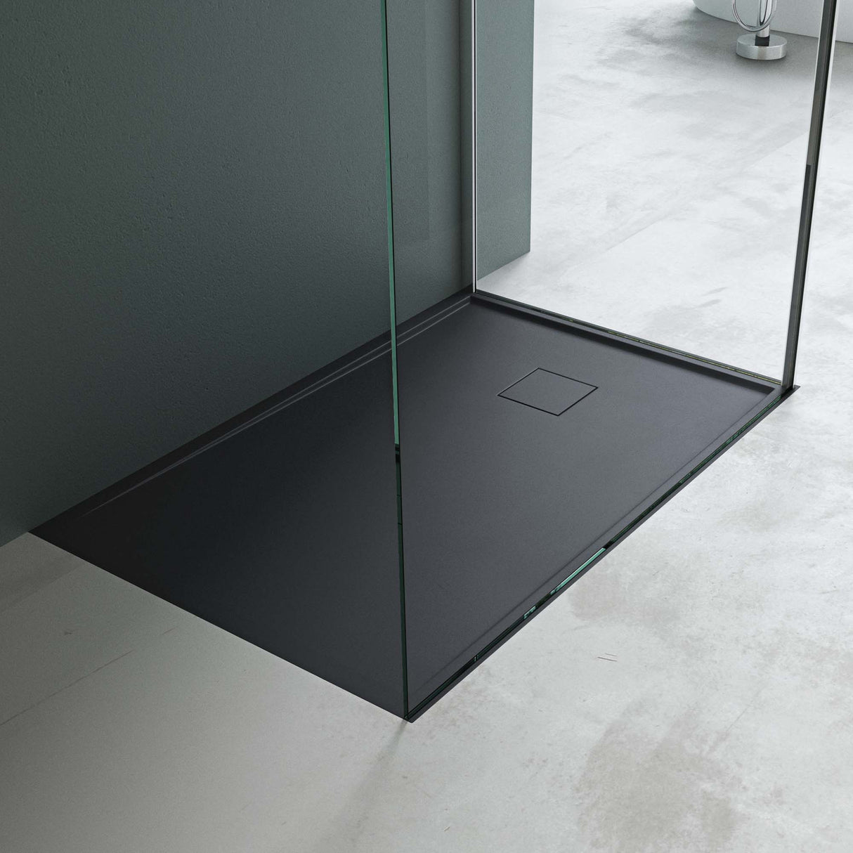 Receveur de douche Glasvilla en fonte minérale, receveur de douche ultra-plat antidérapant Geoma08