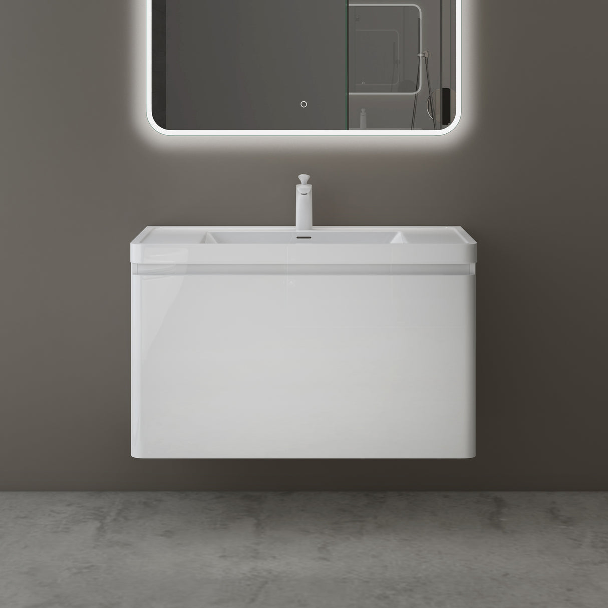 Ensemble de meubles de salle de bain Glasvilla avec meuble sous-vasque et tiroirs à fermeture amortie, y compris lavabo en fonte minérale Ancona 