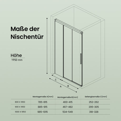 glasvilla Schiebetür für dusche, Nischentür 3-teilig Duschtür Duschakbine Duschabtrennung, 8mm Sicherheitsglas mit Nanobeschichtung, Soft-Close-System Teramo70K