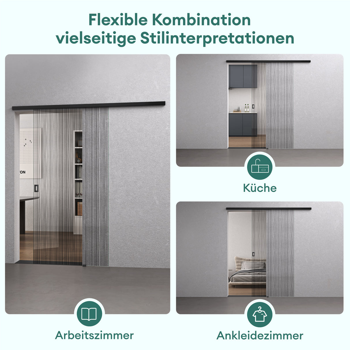 Ensemble complet de porte coulissante en verre Glasvilla, porte intérieure, noir mat, verre de sécurité trempé de 8 mm, porte coulissante, verre noir brossé avec rail en aluminium, Muranino-001 