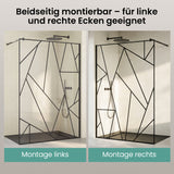 glasvilla Duschwand für Dusche Duschabtrennung  Walk-In Dusche  Duschtrennwand Schwarz 8mm ESG-Sicherheitsglas NANO Klarglas mit geometrischem Design MMBR3 Bremen01Plus-GM