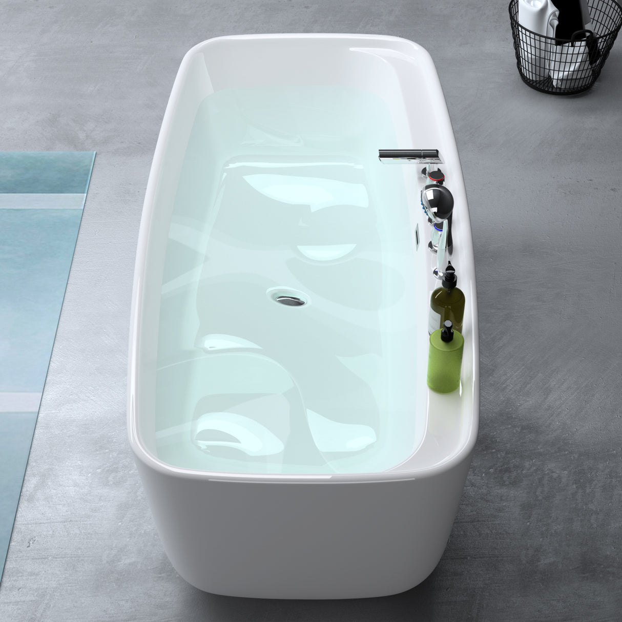 Baignoire îlot rectangulaire en acrylique sanitaire Glasvilla avec accessoires, baignoire sur pied Vicenza601