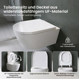 WC suspendu Glasvilla, sans bride, en céramique blanche, avec mécanisme de fermeture amortie