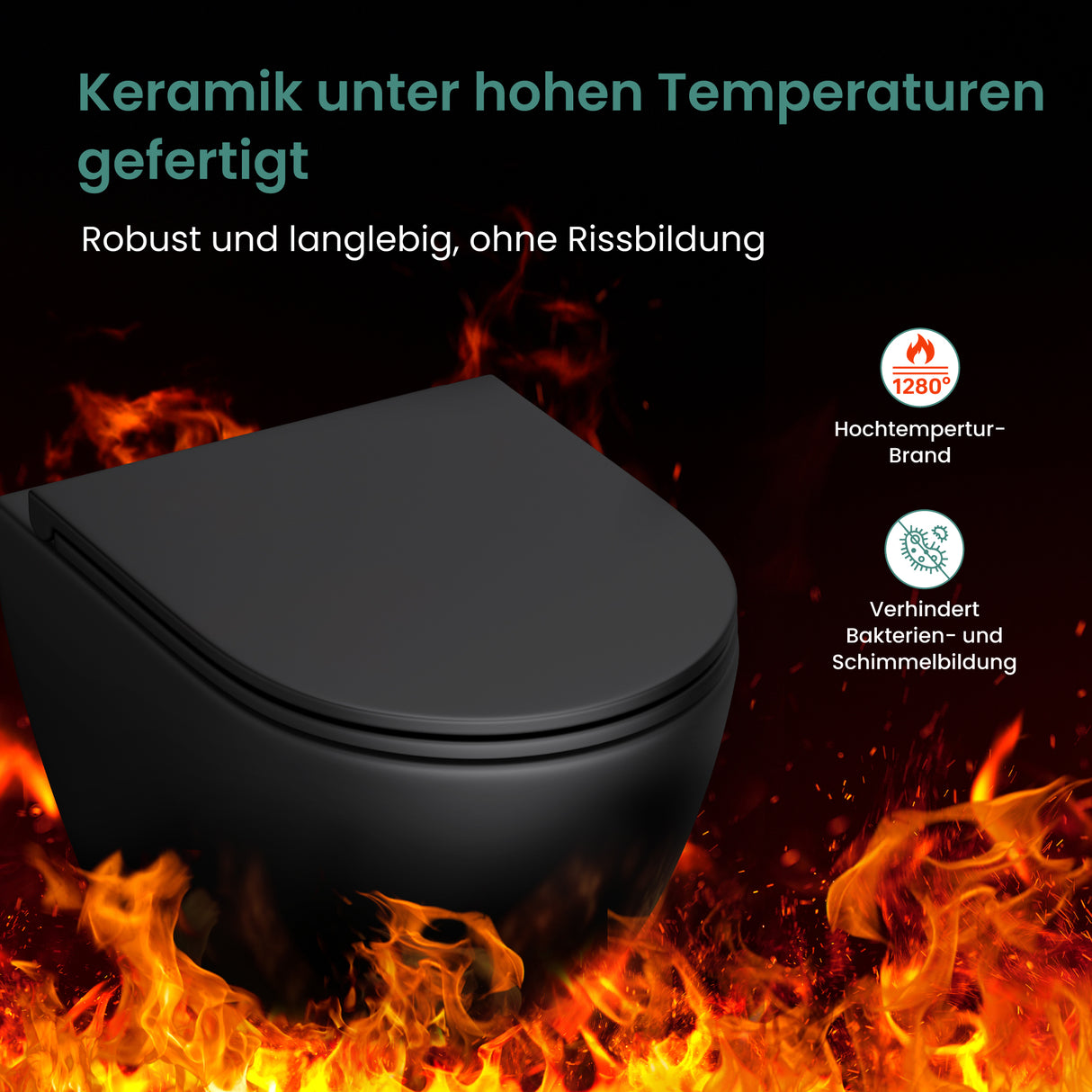 Glasvilla Design Inodoro Suspendido Negro Sin Borde Aachen179 – WC con Asiento Soft-Close