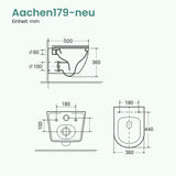 Glasvilla Design Inodoro Suspendido Negro Sin Borde Aachen179 – WC con Asiento Soft-Close