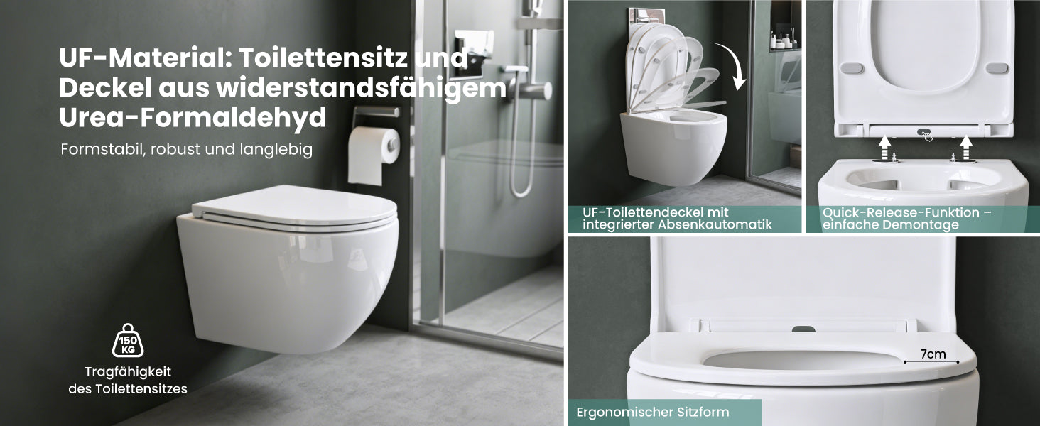 glasvilla Sanitari Bagno Sospeso in Ceramica WC Sospeso senza Brida con Chiusura di Soft Close
