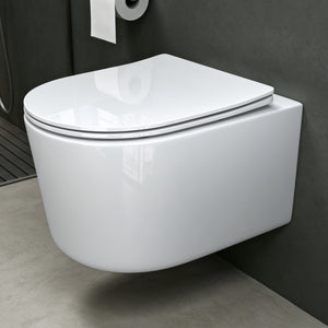 glasvilla Hänge WC Toilette Wand-WC Spülrandlos Weiß aus Keramik Wandmontage mit Absenkautomatik