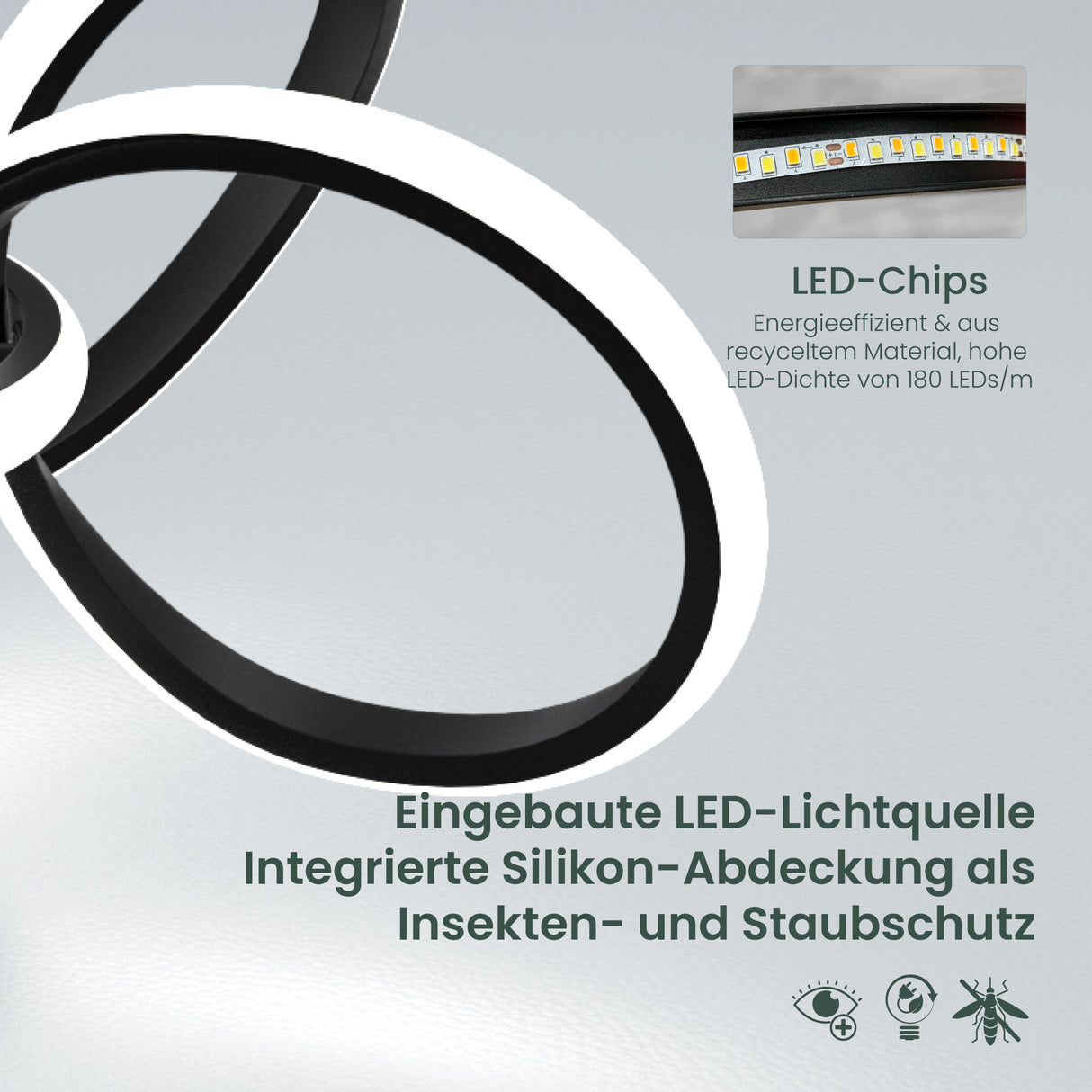 Glasvilla Design – Lámpara de techo LED negra con mando a distancia, regulable 3000–6400K, sin parpadeo (65W)