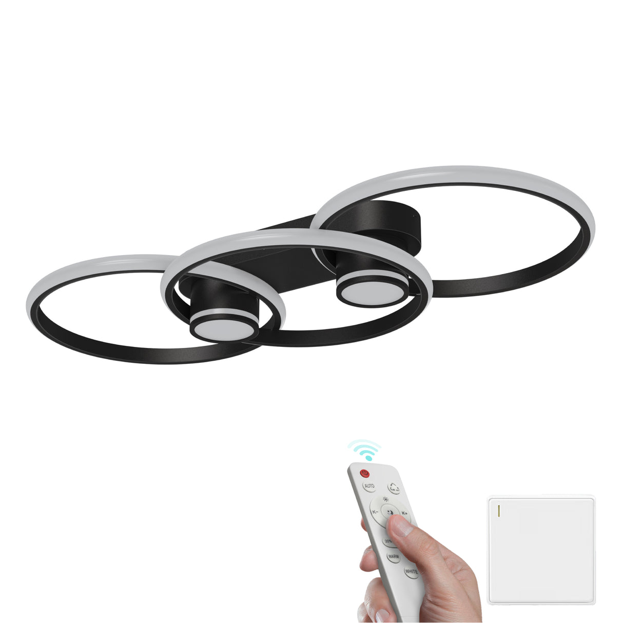 Glasvilla Design – Lámpara de techo LED negra con mando a distancia, regulable 3000–6400K (70W, 75 cm)