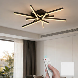 Plafonnier LED glasvilla avec télécommande 80cm, intensité réglable en continu 3000-6400K, luminaire de chambre 71W Noir pour chambre à coucher, salon, bureau, couloir Alivetta25038
