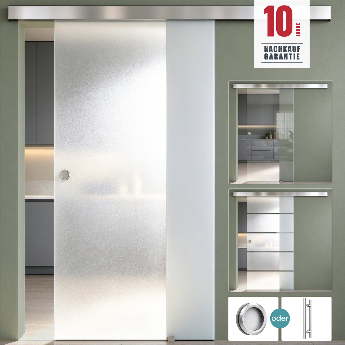 glasvilla Glasschiebetür komplettset Amalfi H: 2050mm, Griffart: Muschelgriff, inkl. Softclose-Automatik, 8mm ESG-Sicherheitsglas