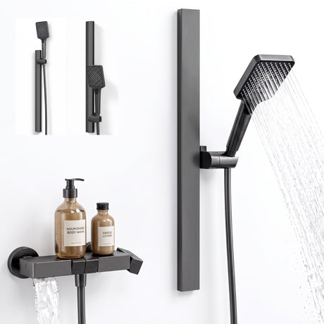 Système de douche Glasvilla avec pommeau de douche effet pluie, 3 jets, pommeau de douche réglable en hauteur avec bec inférieur en aluminium, système de douche 10