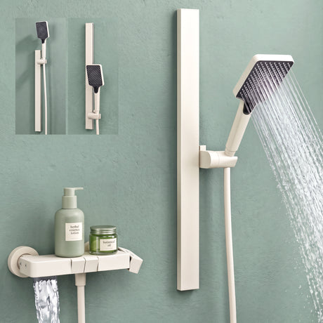 Système de douche Glasvilla avec pommeau de douche effet pluie, 3 jets, pommeau de douche réglable en hauteur avec bec inférieur en aluminium, système de douche 10