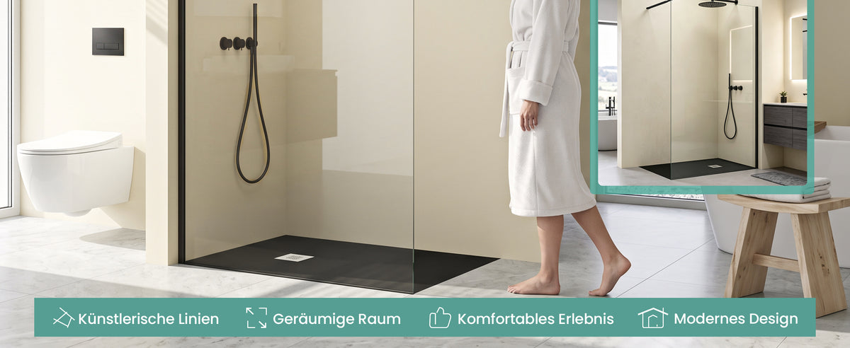 glasvilla Duschwand für Dusche Duschabtrennung Walk-In Dusche Duschtrennwand Schwarz 10mm ESG-Sicherheitsglas NANO Klarglas BRAM1/BRAM3 Bremen02K