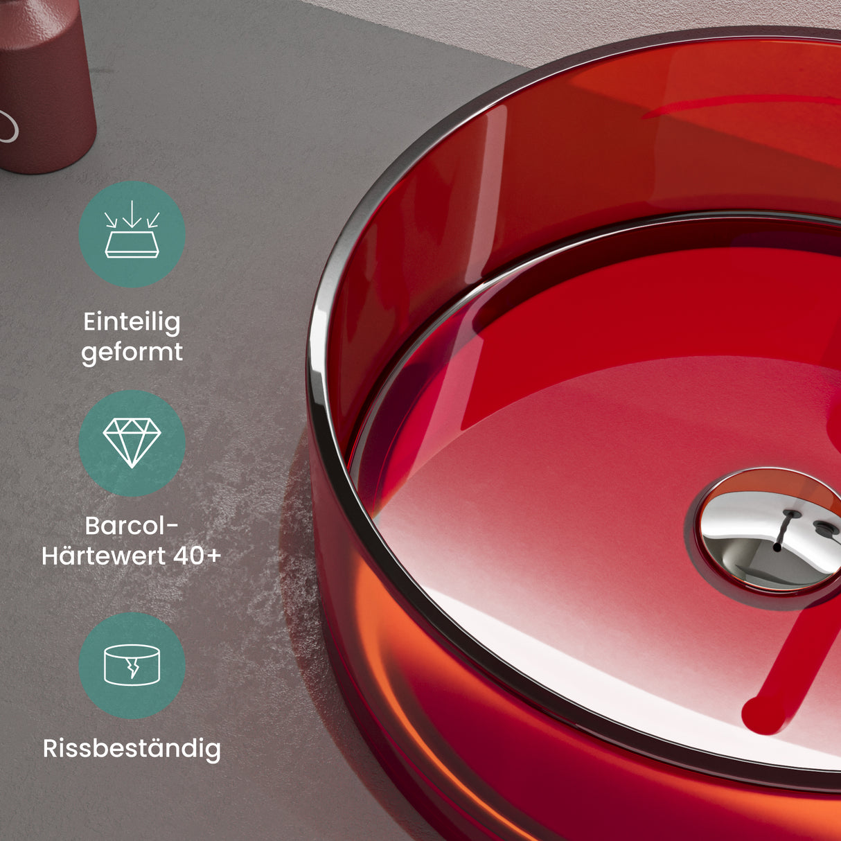 glasvilla Lavabo da Appoggio in Resina, Lavabo da Bagno senza Foro Rubinetto e Troppopieno, Coloria01