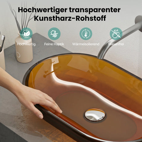 Glasvilla Design Lavabo Sobre Encimera Coloria03 – Resina Oval Translúcida 54 cm
