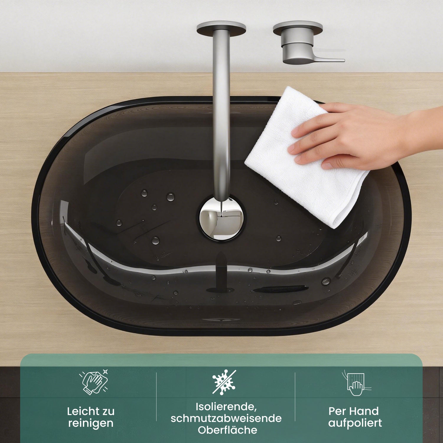 glasvilla Waschbecken Aufsatzwaschbecken aus Kunstharz Waschschale Handwaschbecken Oval 63x34x17cm ohne Hahnloch und Überlauf Coloria03