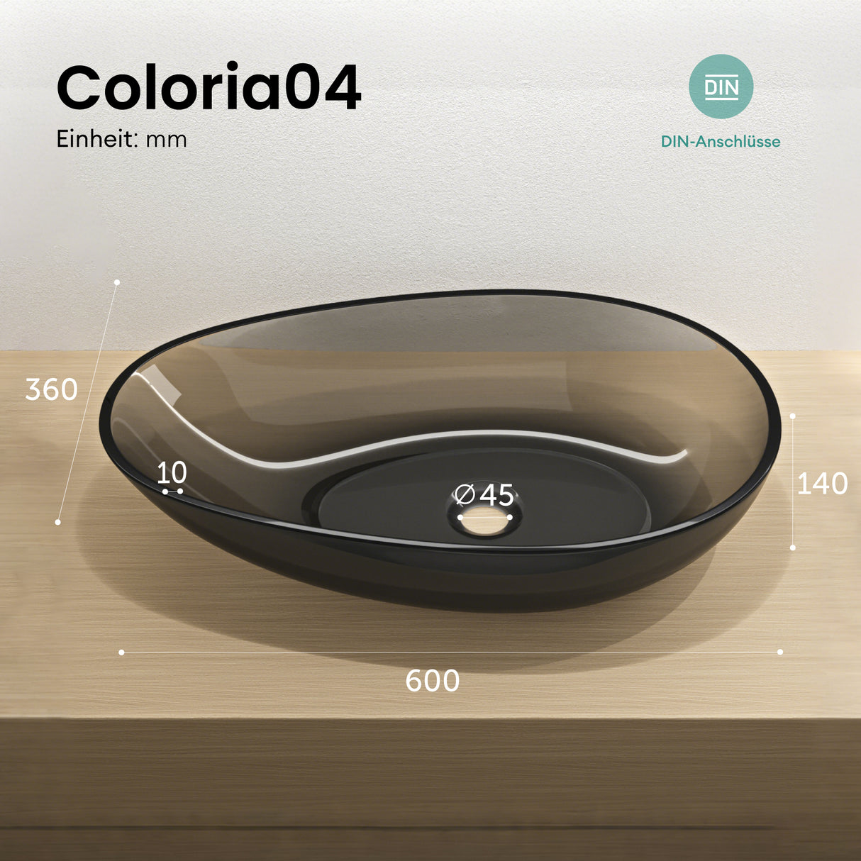 glasvilla Waschbecken Aufsatzwaschbecken aus Kunstharz Waschschale Handwaschbecken Oval 60x36x14cm ohne Hahnloch und Überlauf Coloria04