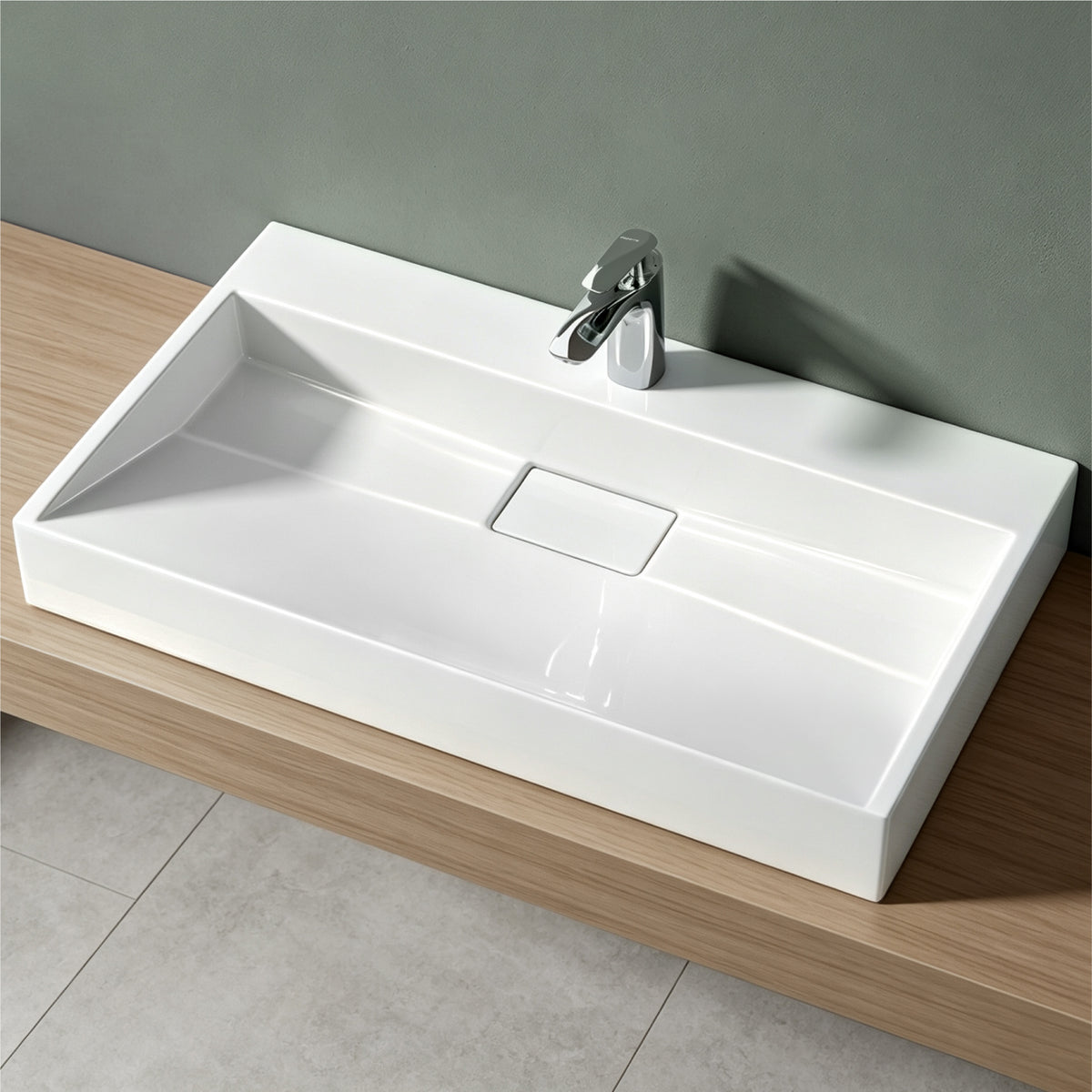 glasvilla Waschbecken Aufsatzwaschbecken Hängewaschbecken Hängewaschtisch inkl. Ablaufgarnitur Mineralguss Rechteckig Waschplatz col19