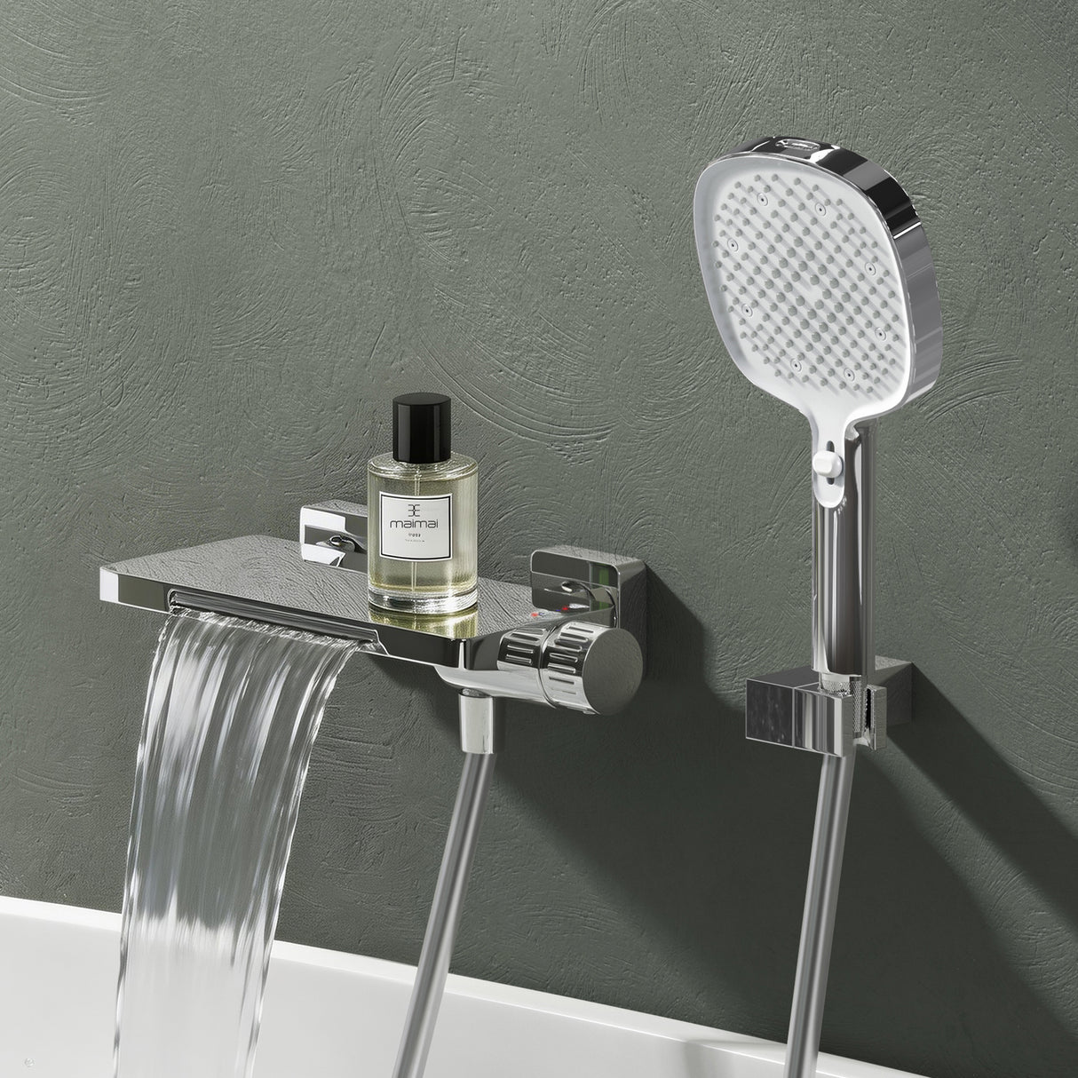 glasvilla Badewannenarmatur mit Handbrause Wasserfall Wannenarmatur Strahlarten Handbrause aus Messing inkl. Brausestange und Brauseschlauch