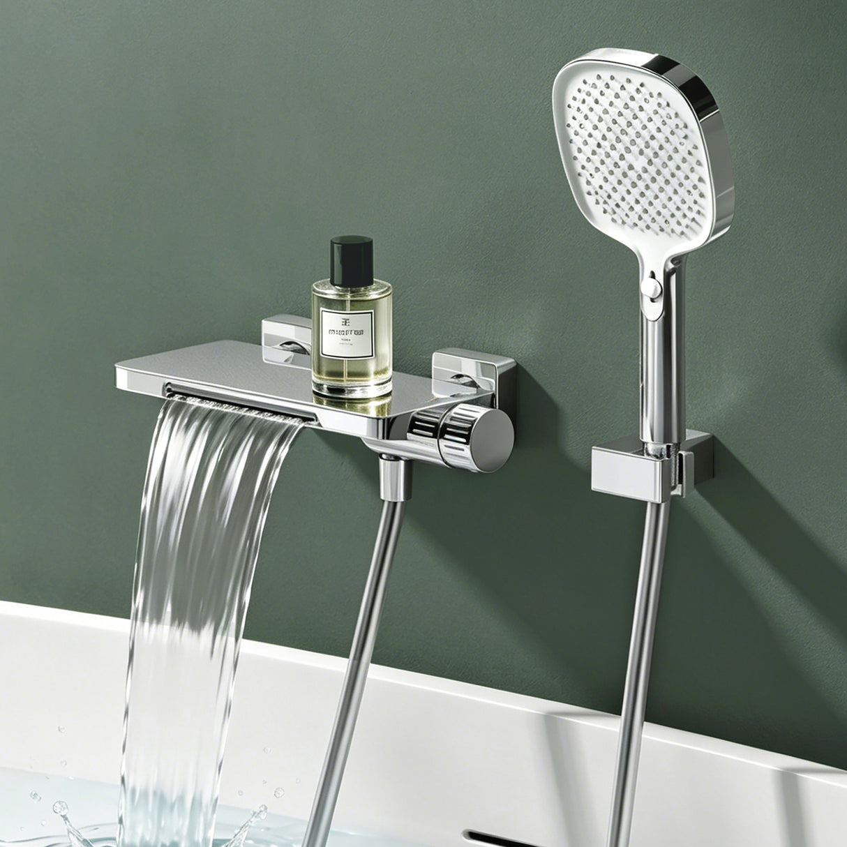 glasvilla Badewannenarmatur mit Handbrause Wasserfall Wannenarmatur Strahlarten Handbrause aus Messing inkl. Brausestange und Brauseschlauch