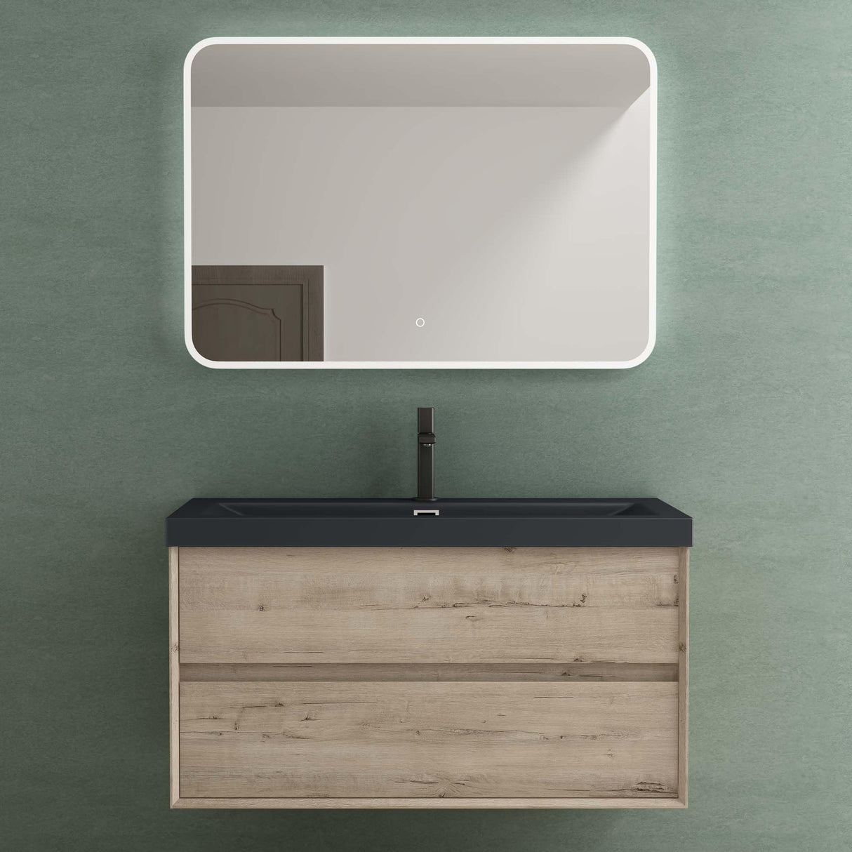 Ensemble de meubles de salle de bain Glasvilla Meuble de salle de bain Meuble sous-vasque 2 tiroirs avec fermeture en douceur avec lavabo en anthracite mat en fonte minérale Rimo
