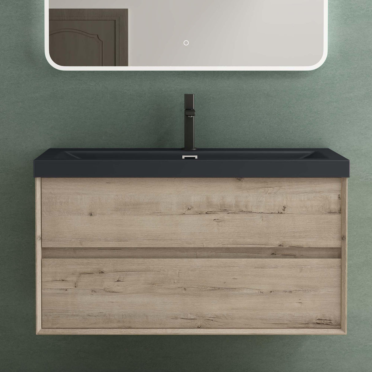 Ensemble de meubles de salle de bain Glasvilla Meuble de salle de bain Meuble sous-vasque 2 tiroirs avec fermeture en douceur avec lavabo en anthracite mat en fonte minérale Rimo