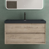 Ensemble de meubles de salle de bain Glasvilla Meuble de salle de bain Meuble sous-vasque 2 tiroirs avec fermeture en douceur avec lavabo en anthracite mat en fonte minérale Rimo