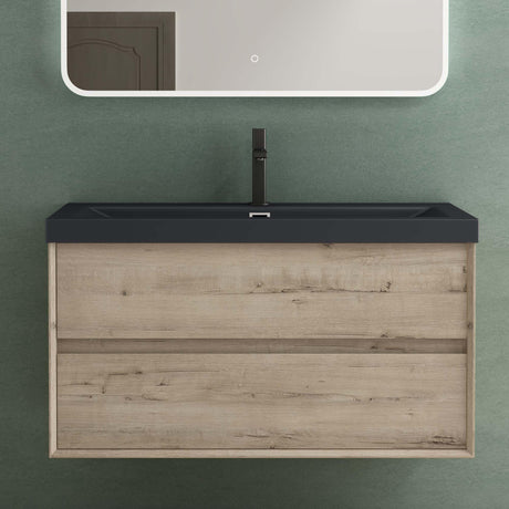Ensemble de meubles de salle de bain Glasvilla Meuble de salle de bain Meuble sous-vasque 2 tiroirs avec fermeture en douceur avec lavabo en anthracite mat en fonte minérale Rimo