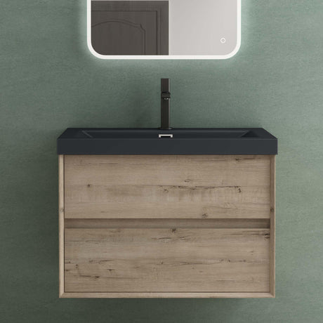 Ensemble de meubles de salle de bain Glasvilla Meuble de salle de bain Meuble sous-vasque 2 tiroirs avec fermeture en douceur avec lavabo en anthracite mat en fonte minérale Rimo