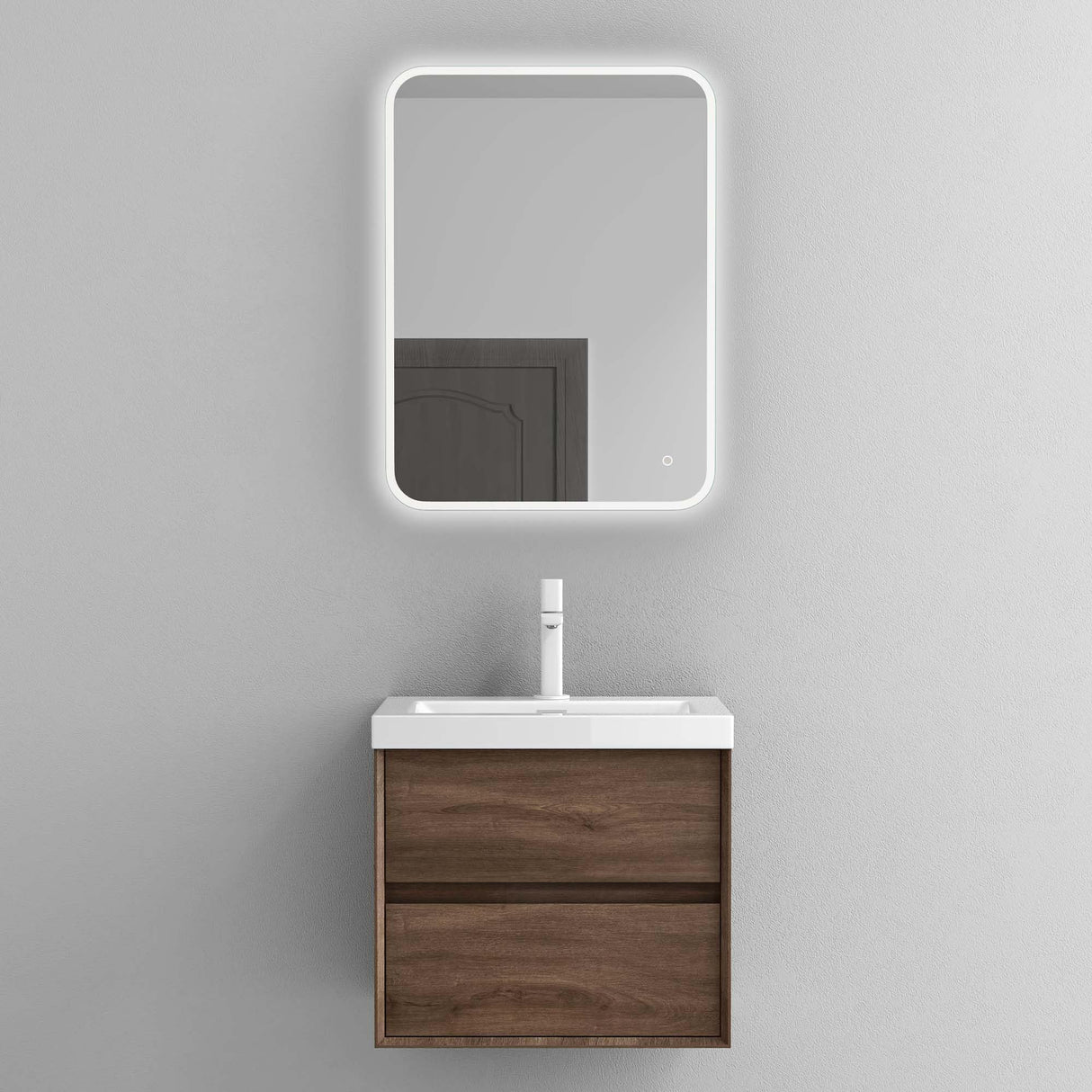 Ensemble de meubles de salle de bain Glasvilla Meuble de salle de bain Meuble sous-vasque 2 tiroirs avec fermeture amortie avec lavabo en blanc en fonte minérale Rimo