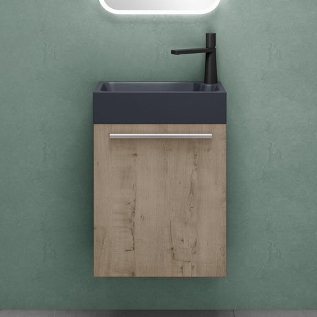 Ensemble de meubles de salle de bain Glasvilla, meuble de salle de bain avec meuble sous-vasque, lavabo anthracite mat et miroir de salle de bain LED, L x P x H 46 x 26 x 63 cm, Pise