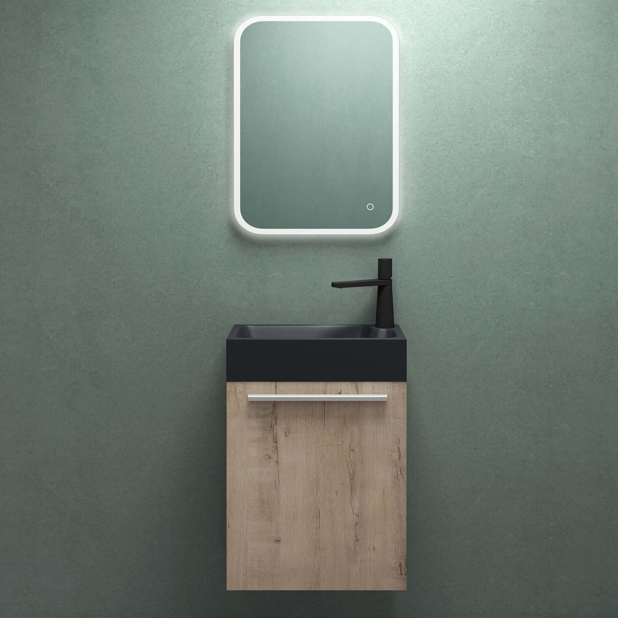 Ensemble de meubles de salle de bain Glasvilla, meuble de salle de bain avec meuble sous-vasque, lavabo anthracite mat et miroir de salle de bain LED, L x P x H 46 x 26 x 63 cm, Pise