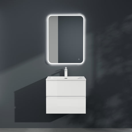 Ensemble de meubles de salle de bain Glasvilla, meuble sous-vasque avec meuble bas, vasque en fonte minérale, meuble sous-vasque 2 tiroirs à fermeture amortie Aqualis