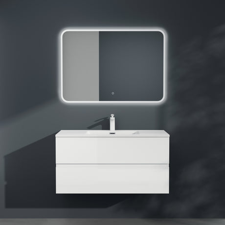 Ensemble de meubles de salle de bain Glasvilla, meuble sous-vasque avec meuble bas, vasque en fonte minérale, meuble sous-vasque 2 tiroirs à fermeture amortie Aqualis