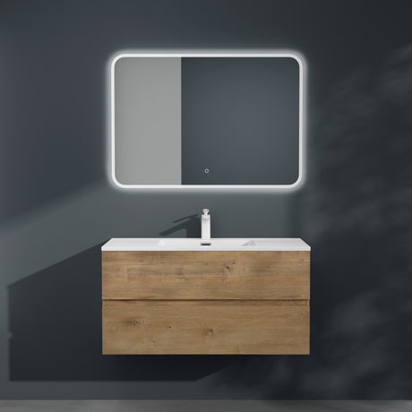 Ensemble de meubles de salle de bain Glasvilla, meuble sous-vasque avec meuble bas, vasque en fonte minérale, meuble sous-vasque 2 tiroirs à fermeture amortie Aqualis