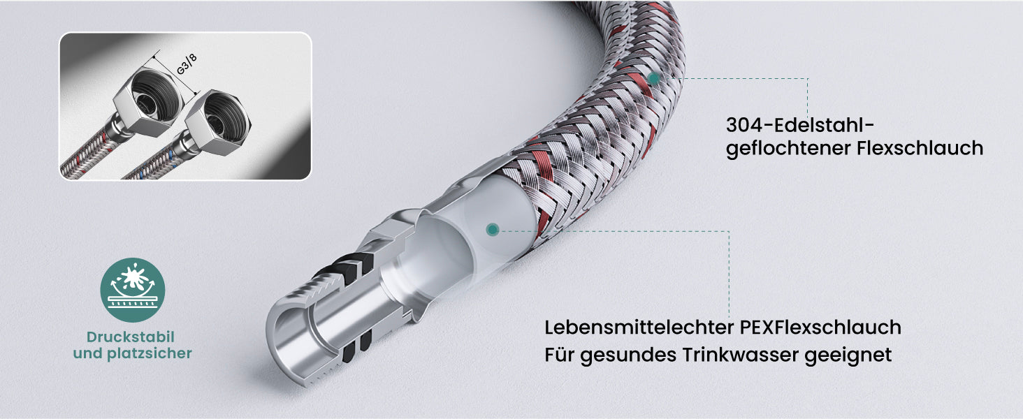 glasvilla Robinet de salle de bain Mitigeur lavabo Mélangeur monocommande Robinet de salle de bain en acier inoxydable avec fonction d'économie d'eau Raccordements DIN Fino-01