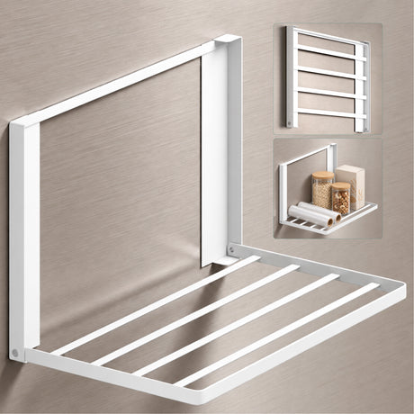 glasvilla Porte-serviettes Porte-serviettes de bain Étagères magnétiques pour machine à laver Étagère pliante Étagère murale sans perçage 41x25cm Étagère multifonctionnelle pour côté réfrigérateur, salle de bain, cuisine Folda-01