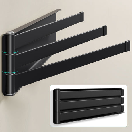 glasvilla Porte-serviettes sans perçage, orientable à 180° avec 3 bras, barre porte-serviettes autocollante ou magnétique, porte-serviettes de bain pour salle de bain et cuisine Folda-02