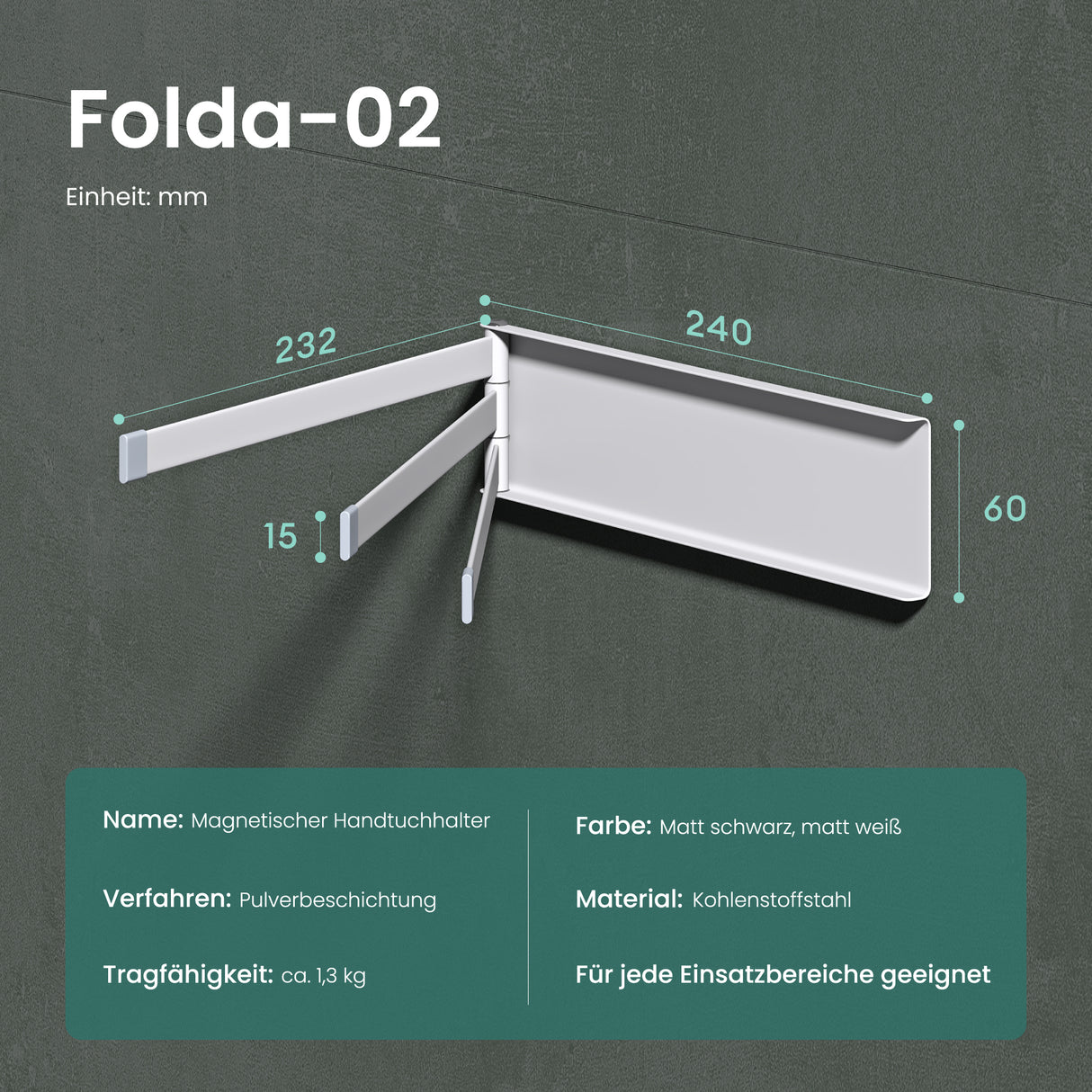 glasvolla Handtuchhalter ohne Bohren, 180° schwenkbar mit 3 Armen, Handtuchstange selbstklebend oder magnetisch, Badetuchhalter für Bad und Küche Folda-02