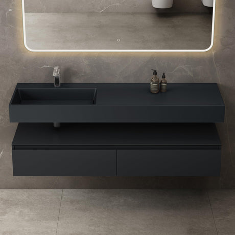 Ensemble de meubles de salle de bain Glasvilla, meuble sous-vasque avec meuble bas 150 x 48 x 25 cm, tiroirs à fermeture amortie et vasque en fonte minérale UP