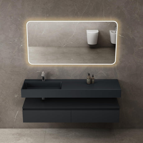Ensemble de meubles de salle de bain Glasvilla, meuble sous-vasque avec meuble bas 150 x 48 x 25 cm, tiroirs à fermeture amortie et vasque en fonte minérale UP