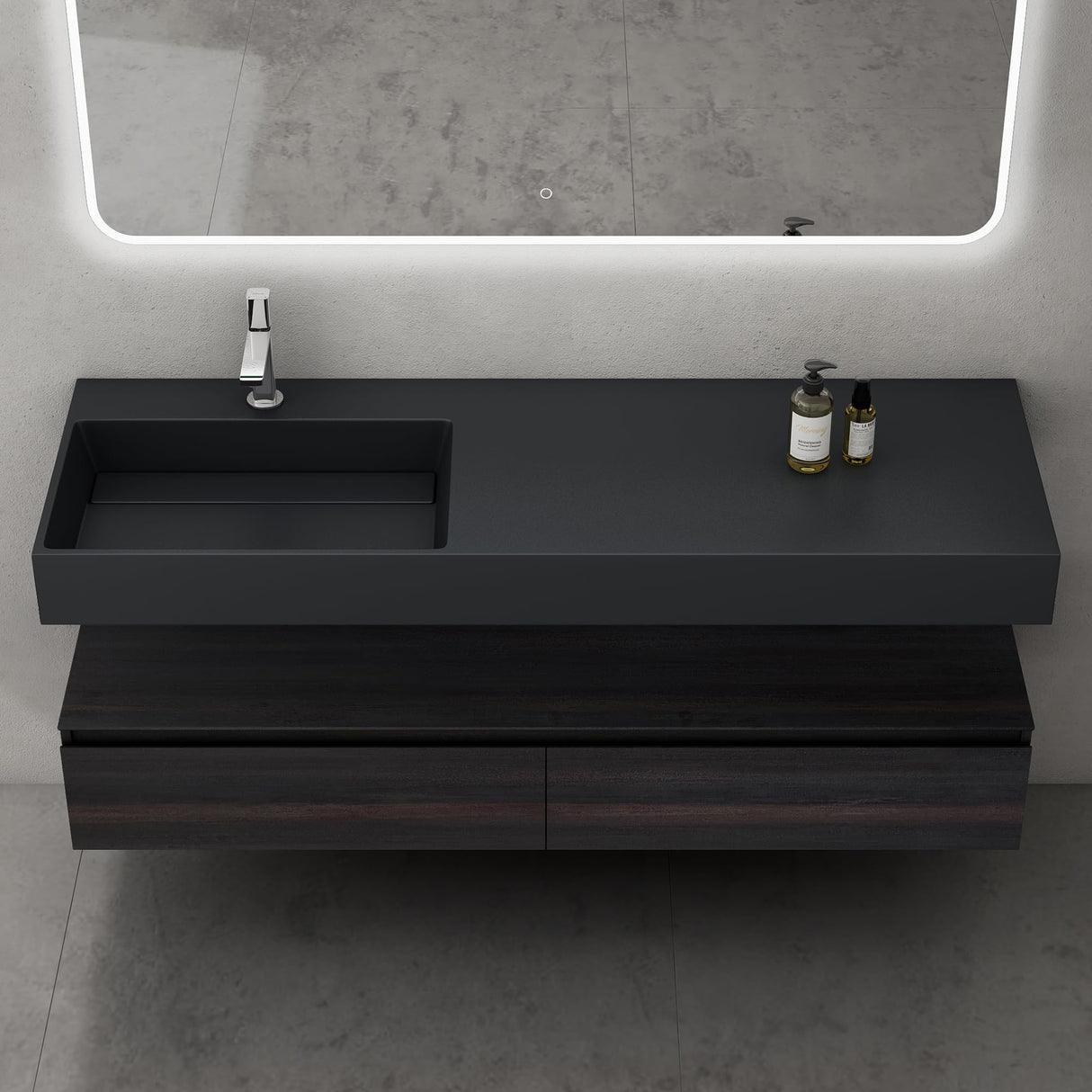Ensemble de meubles de salle de bain Glasvilla, meuble sous-vasque avec meuble bas 150 x 48 x 25 cm, tiroirs à fermeture amortie et vasque en fonte minérale UP